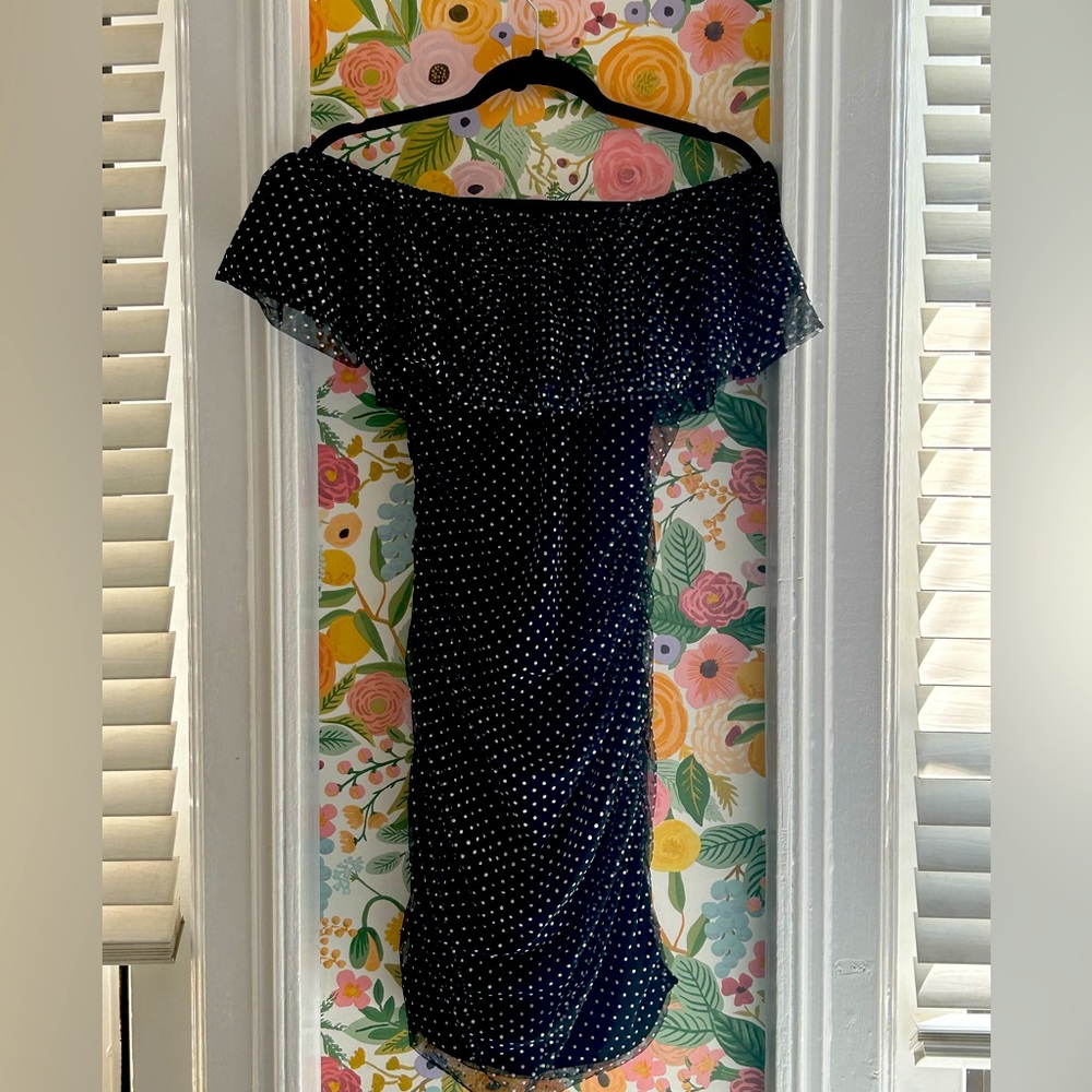 MAJE: TULLE, POLKA DOT, OFF THE SHOULDER DRESS. Size 2!